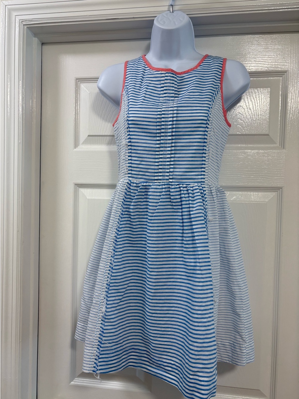 Johnnie B by Boden blue & white striped dress with peach trim, size 13-14 Y
